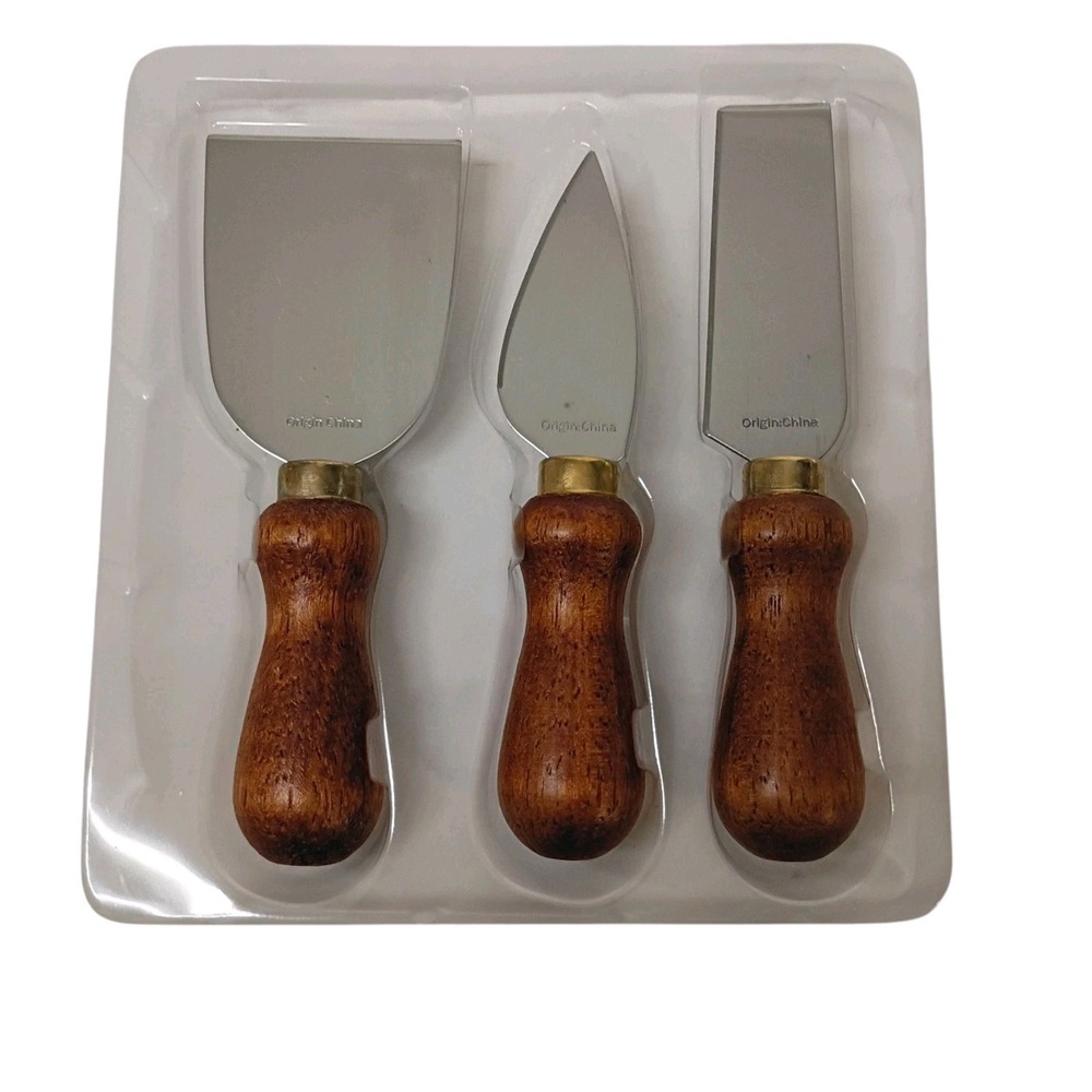 3 Piece Cheese Spreader Knife Serving Set Stainless Wood Handles Charcuterie